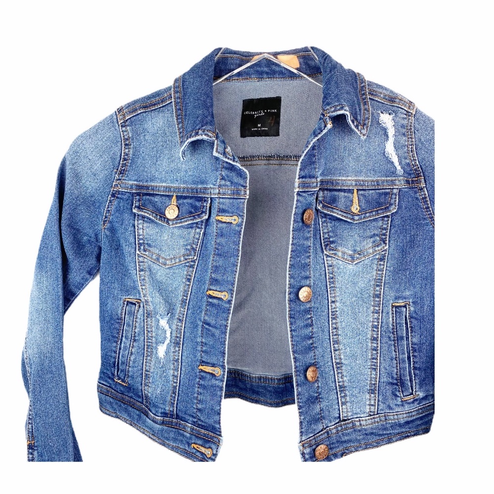 CELEBRITY PINK Distressed Denim Cropped Jacket Med - Picture 2 of 5